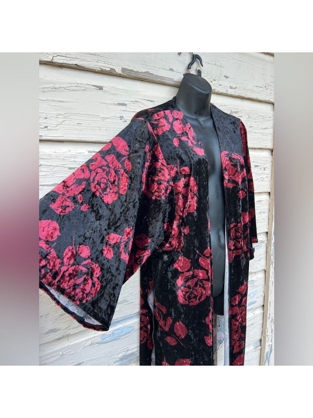 Vintage Juicy Gossip Velvet Roses Fairy Goth Dark Romantic 90s Kimono Cardigan L